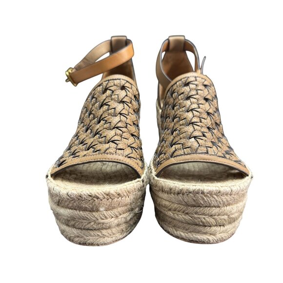 Tory Burch Basketweave Espadrille Wedge sandal Women's Leather Size 9M WORN ONCE - Picture 4 of 9